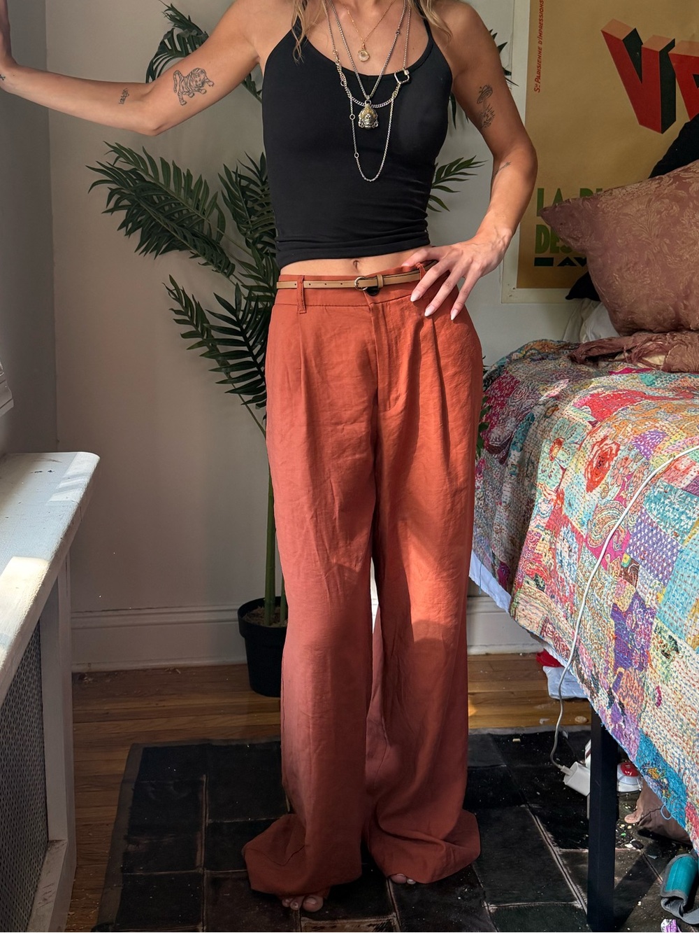 Zara Wide-Leg Linen-Blend Flowy Pants - Picture 3 of 3